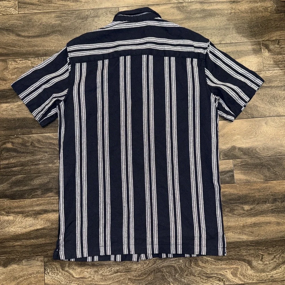 Hudson & Barrow Woven Button-Down Shirt Short Sleeve Men's Size L Navy Striped